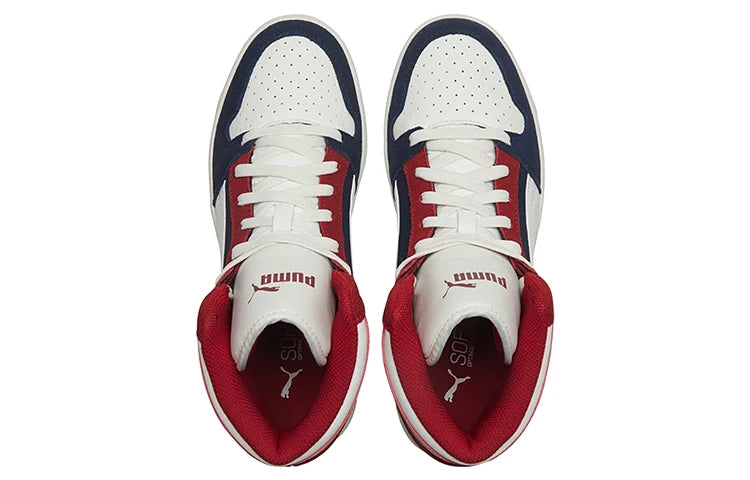 Baskets montantes décontractées Puma Rebound Layup Sd en cuir superposé, bleu foncé et blanc, 370219-04