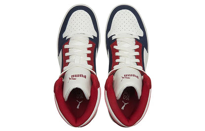 Baskets montantes décontractées Puma Rebound Layup Sd en cuir superposé, bleu foncé et blanc, 370219-04