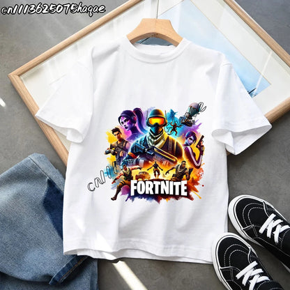 Neue Fortnite-Sommer-T-Shirts für Kinder, Cartoon-Figur-Grafik-T-Shirt, lässige Sport-Kurzarmtops für Jungen
