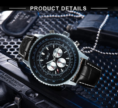 JARAGAR Pilot Automatic Watch for Men Military Multifunction Sub-Dials Mechanical Watches Top Brand Luxury Leather Strap Clock