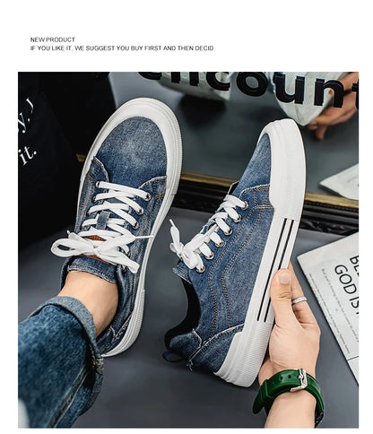 Personalized Spring and Autumn New Men's Shoes, Korean Style Fashionable Large Size Low-Top Casual Shoes, Denim Single Shoes, Versatile Sneakers