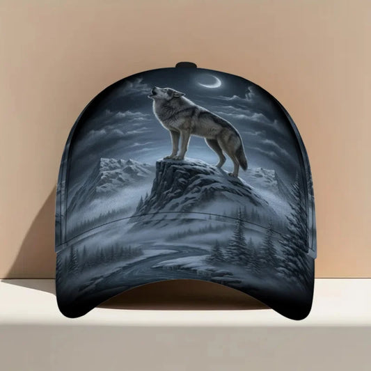 Wolf Howling At Moon Print Classic Baseball Cap Comfortable Adjustable Duckbill Hat Ideal For Daily Wear Perfect For Family