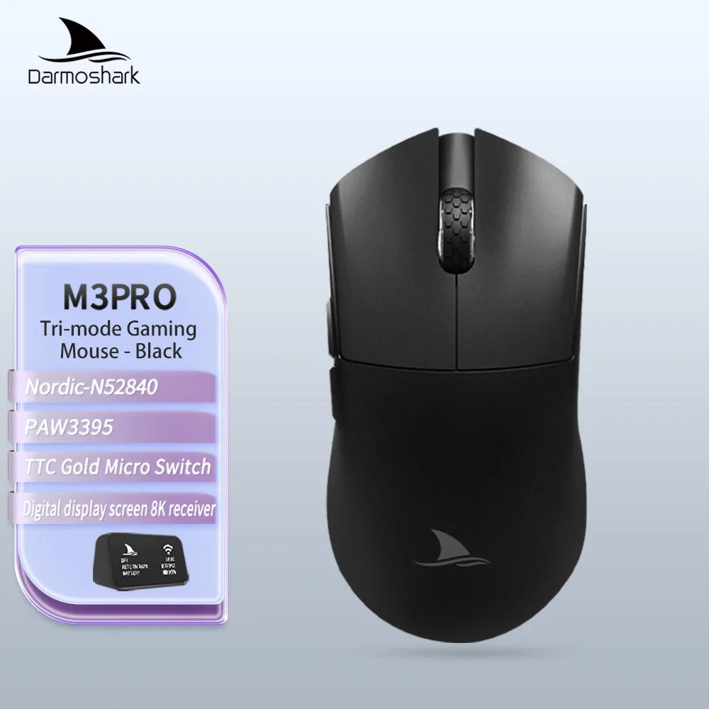 Геймърска мишка Darmoshark M3Pro 2.4G BT безжична Tri-Mode, сензор PAW3395, N52840, 26000DPI, за голяма ръка, макро драйвер, мишка за игри