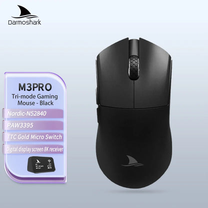 Геймърска мишка Darmoshark M3Pro 2.4G BT безжична Tri-Mode, сензор PAW3395, N52840, 26000DPI, за голяма ръка, макро драйвер, мишка за игри
