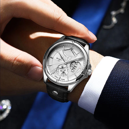 POEDAGAR men’s quartz wristwatch – Business style, luxury, water-resistant, luminous, with date display and leather strap – Elegant men’s watch