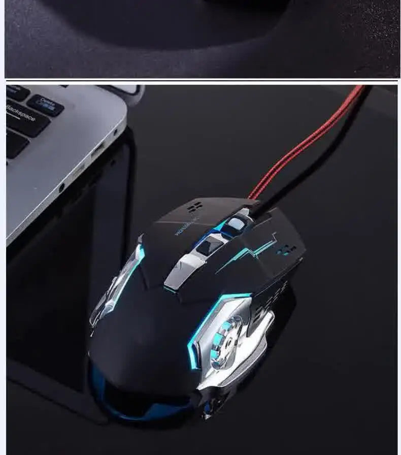 Mouse gaming Carpbaba GM6 per gamer, mouse ottico cablato regolabile con LED, cavo USB, mouse silenzioso per laptop e PC