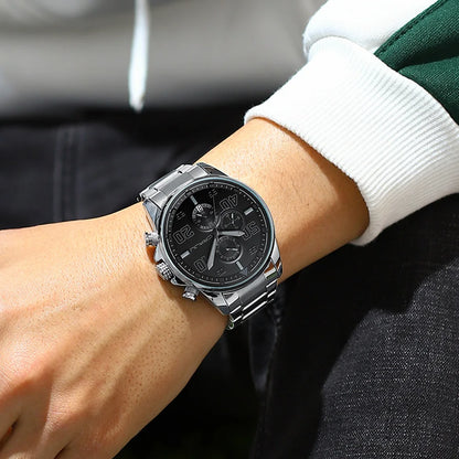 CRRJU men’s watch – Luxury chronograph, large dial, stainless steel, water-resistant, with date display