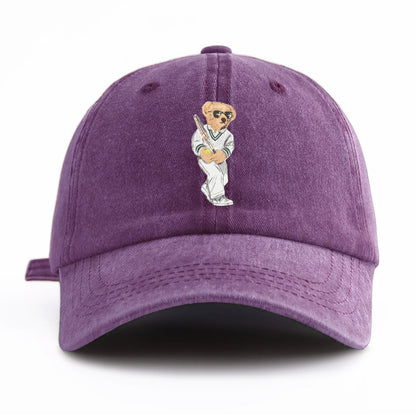 1pc Baseball Bear Print Washed Baseball Cap for Adults,  Minimalist Retro Style Casual Soft Adjustable Dad Hat, Perfect As Gift