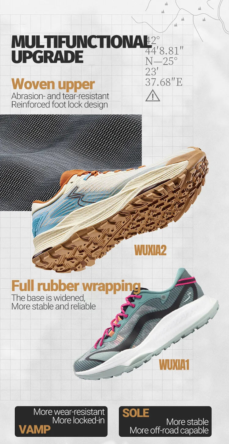 361 Degrees WUXIA 2 Running Shoes Light Breathable Cushioning Non-Slip Soft Outdoor Hiking Versatile Sneakers Male 672542201