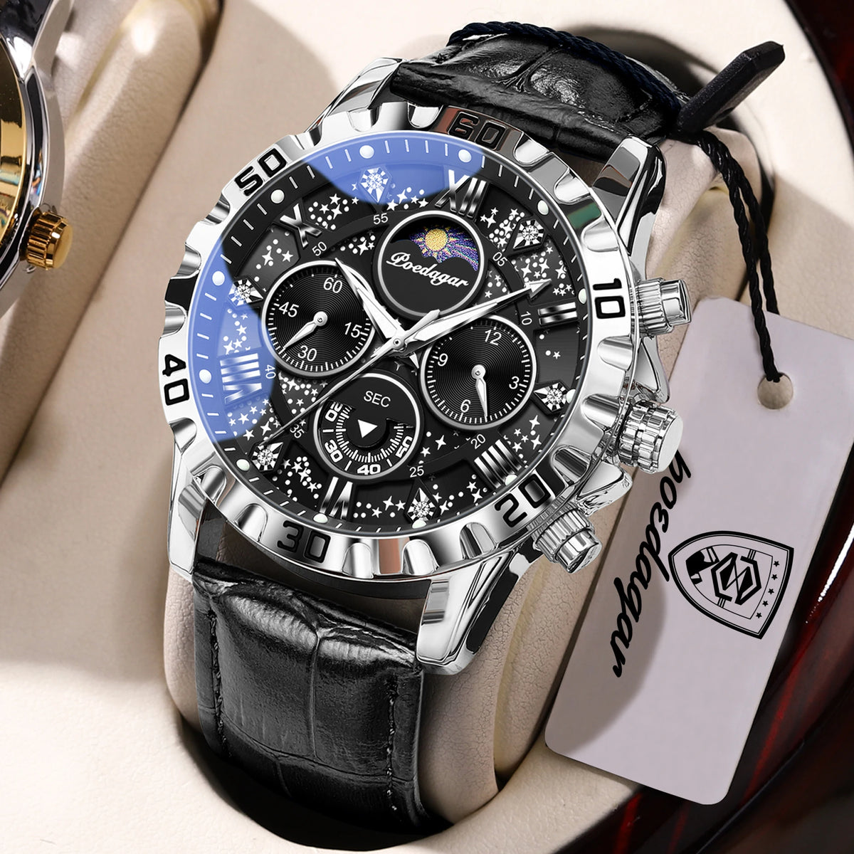 Reloj de pulsera de lujo POEDAGAR para hombre: cronógrafo deportivo, resistente al agua y luminiscente, con correa de piel y mecanismo de cuarzo