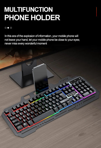 104Keys Gaming Keyboard and Mouse Combo with RGB Backlit,All-Metal Panel Waterproof Light Up,USB Wired Computer Keyboards Gaming