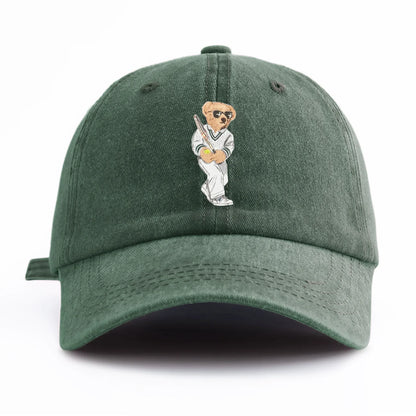 1pc Baseball Bear Print Washed Baseball Cap for Adults,  Minimalist Retro Style Casual Soft Adjustable Dad Hat, Perfect As Gift