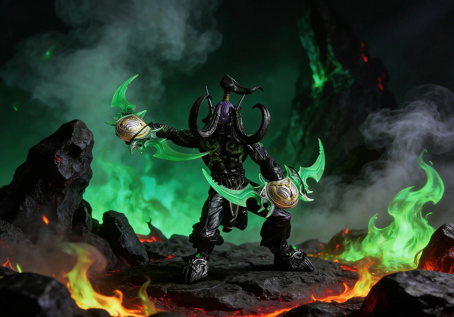 World of Warcraft Handheld Black Devil Hunter Illidan Fury Wind Ornament Lich King Arthas Model Boy
