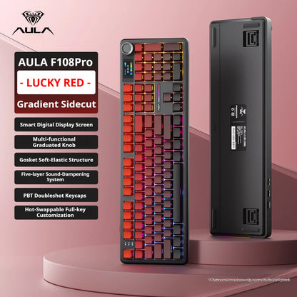 Teclado mecánico AULA F108 PRO personalizado con distribución 100%, retroiluminación RGB, Bluetooth inalámbrico, interruptores HiFi para gaming