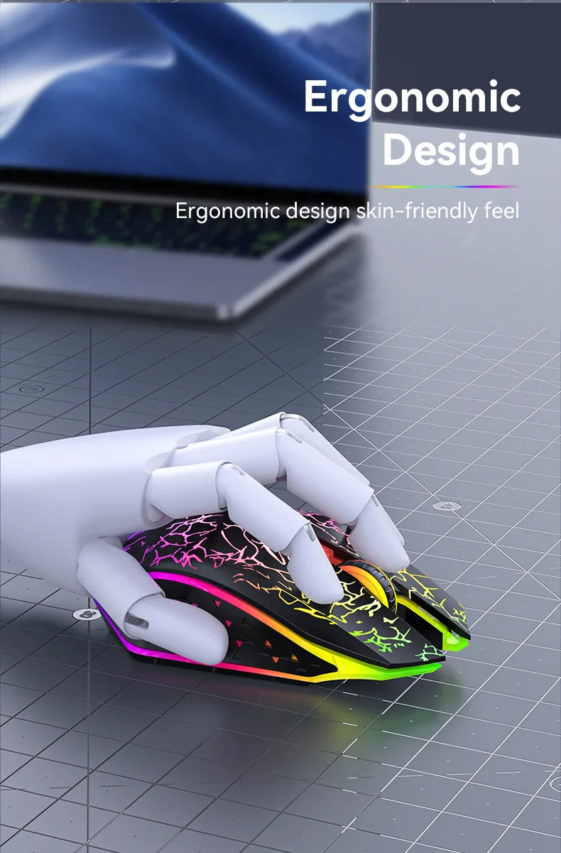 2.4GHz Bluetooth trådløs mus, genopladelig RGB-baggrundsbelysning, 1600 DPI, ergonomisk designet gamingmus til PC, laptop og Macbook