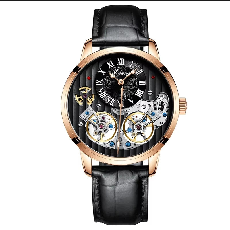AILANG watch men's advanced expensive automatic mechanical watch Rome double tourbillon waterproof watch.