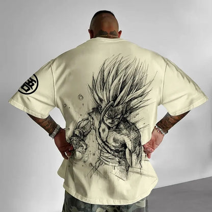 Dragon Ball Anime-T-Shirt für Herren, Sommer, neu, doppelseitiger Print, locker geschnitten, lässig, Harajuku-Trend, Kurzarm-Oberteil im Eltern-Kind-Stil