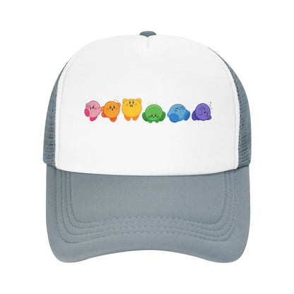 Suaugusiųjų „Kirbys Rainbow“ trukerių kepurės, vintage tinklinės beisbolo kepurės, „snapback“ kepurės, „dad hat“ kepurės, saulės kepurės, kvėpuojančios sportinės kepurės, didmeninė prekyba, naujos