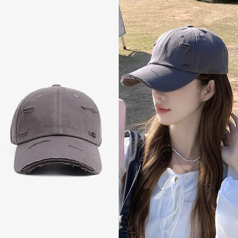 Gorra de pico de pato con ala curvada, versátil, de estilo hip-hop, con personalidad retro y efecto desgastado, para hombre y mujer, nueva colección primavera-verano