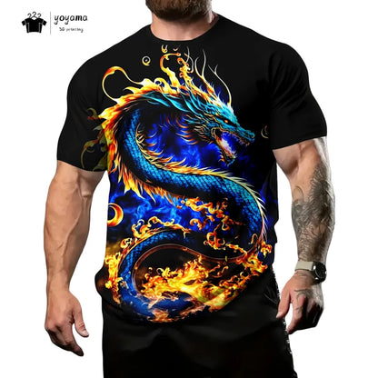 Herren-T-Shirt mit Drachenmuster, kurzärmeliges Fashion-Streetwear-Shirt, Rundhals-Top mit trendigem 3D-Tierprint, locker und vielseitig, Herrenbekleidung