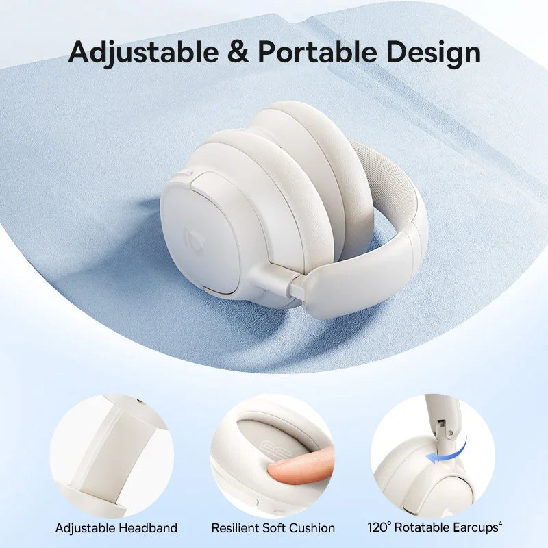 Baseus Bass EH10 NC Wireless Headphones Bluetooth 6.0 Noise Canceling 45dB Over Ear Headset Spatial Audio Earphone 80H Time