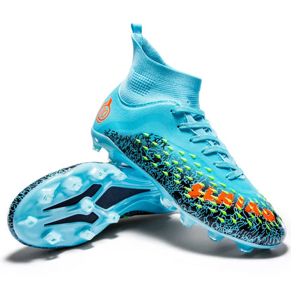 Chaussures de football pour hommes et femmes, chaussures de football à tige haute offrant un bon maintien de la cheville, chaussures d’entraînement légères et antidérapantes pour terrains intérieurs et extérieurs.