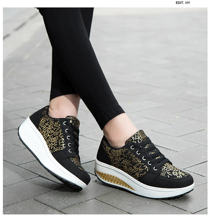 Women’s Leather Casual Sneakers Fashion Comfortable Platform Walking Shoes Wedge Moccasins Breathable Loafers Zapatos De Mujer