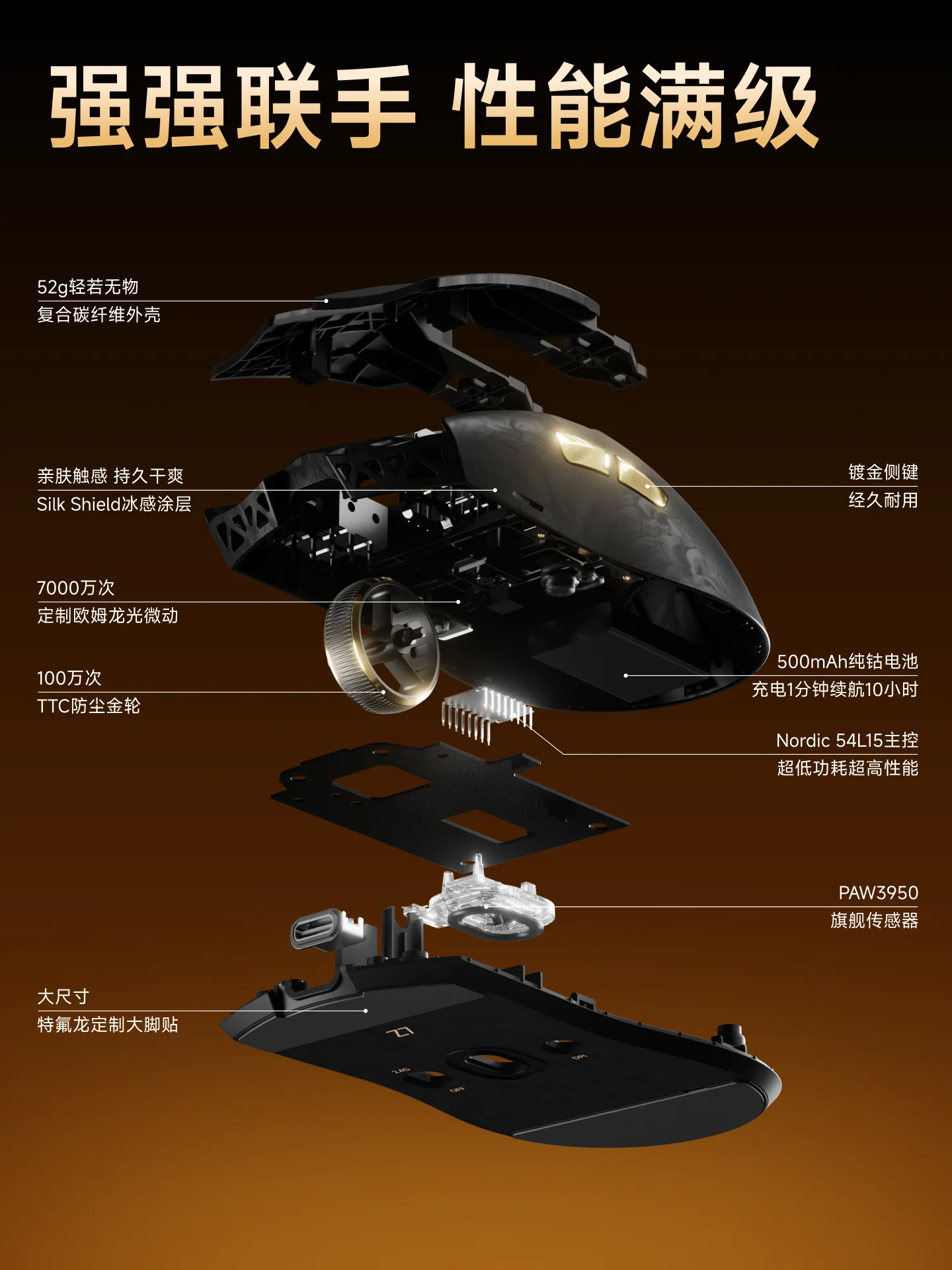 EWEADN Z7 Carbon Fiber bezprzewodowa mysz gamingowa Paw3950 Dual 8k, lekka, średniej wielkości, ergonomiczna mysz e-sportowa do FPS, akcesorium do PC