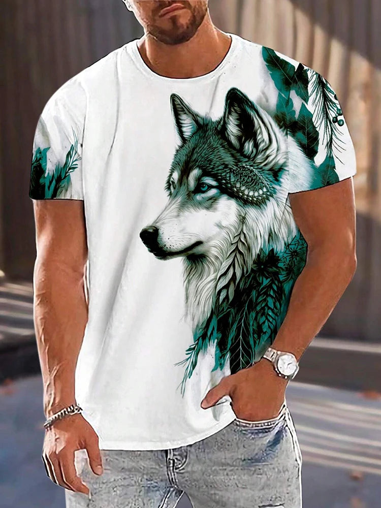 Wolf Pattern Summer 3D Printed Large-sized Men's T-shirt Is Loose Comfortable and Casual Suitable for Daily Wear