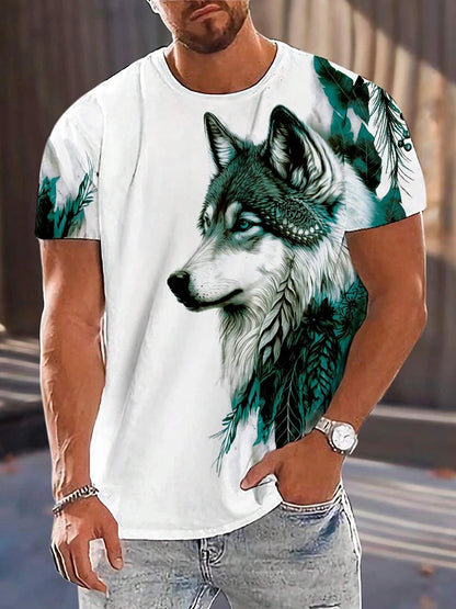 Wolf Pattern Summer 3D Printed Large-sized Men's T-shirt Is Loose Comfortable and Casual Suitable for Daily Wear