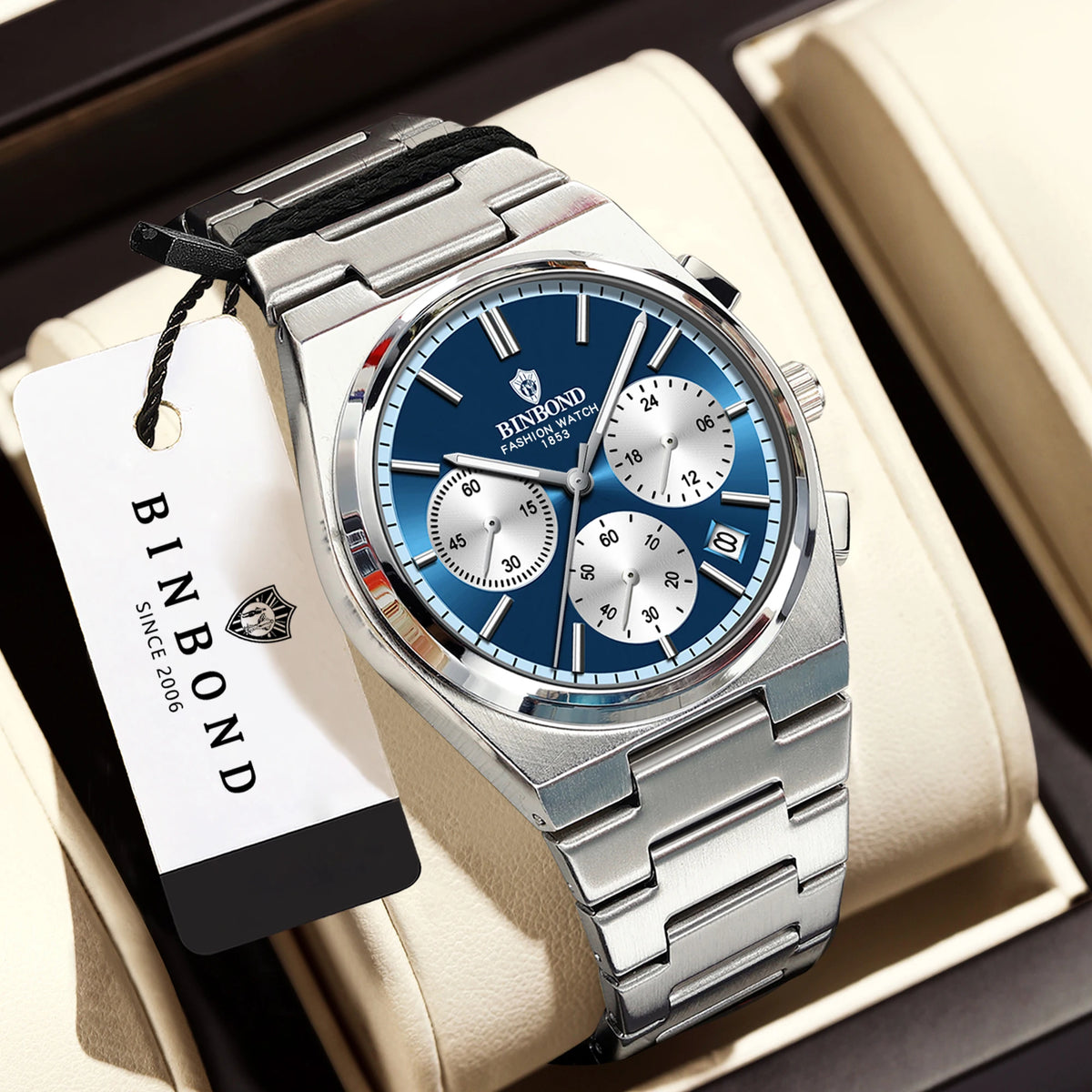 BINBOND Accurate Quartz Men’s Watch – Robust, Automatic Date, Chronograph, Luminous, Water-Resistant, Luxury Casual Men’s Watch – Reloj