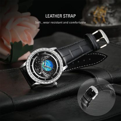 2026 FORSINING Design Earth Star Moon Set With Diamonds Genuine Belt Men Mechanical Automatic Watch Waterproof For Business