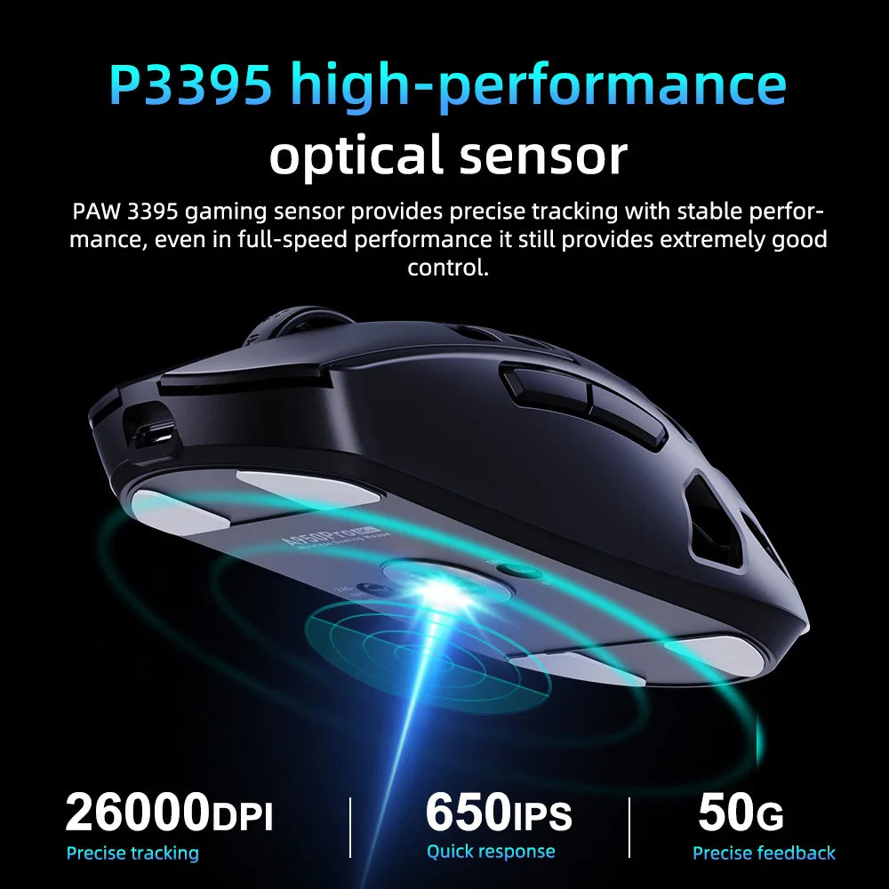 DAREU Al-mg Tri-mode 8Khz PBT bezdrátová herní myš s rychlým nabíjením PAW3950 30000 DPI, lehká, pro PC hráče