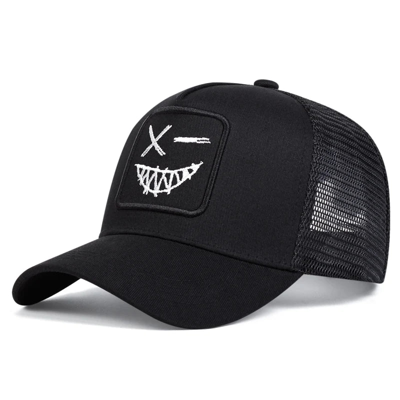 Unisex X-baseballpet met geborduurde lachende gezichtjes en tanden – Lente/zomer – Outdoor-zonnehoed – Verstelbare casual truckerpetten