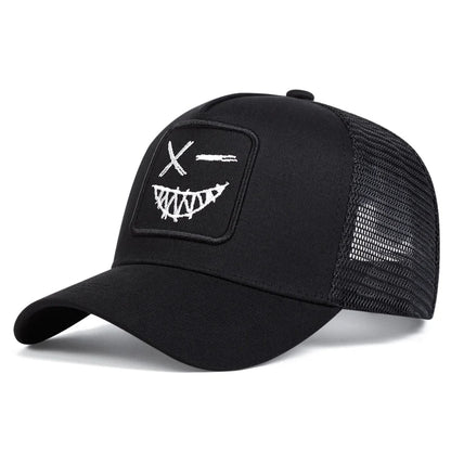 Unisex X-baseballpet met geborduurde lachende gezichtjes en tanden – Lente/zomer – Outdoor-zonnehoed – Verstelbare casual truckerpetten