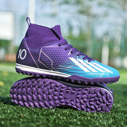 Nouvelles chaussures de football pour hommes, chaussures de sport antidérapantes ultralégères à haute cheville pour l'extérieur, chaussures de futsal antidérapantes pour l'intérieur, chaussures de football de haute qua