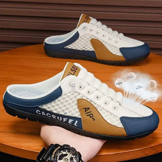 Men's Slip-On Lace-Up Casual Sports Shoes Breathable Mesh Unisex Spring Autumn Season Low Cut Flat Footwear Quick Easy Wear