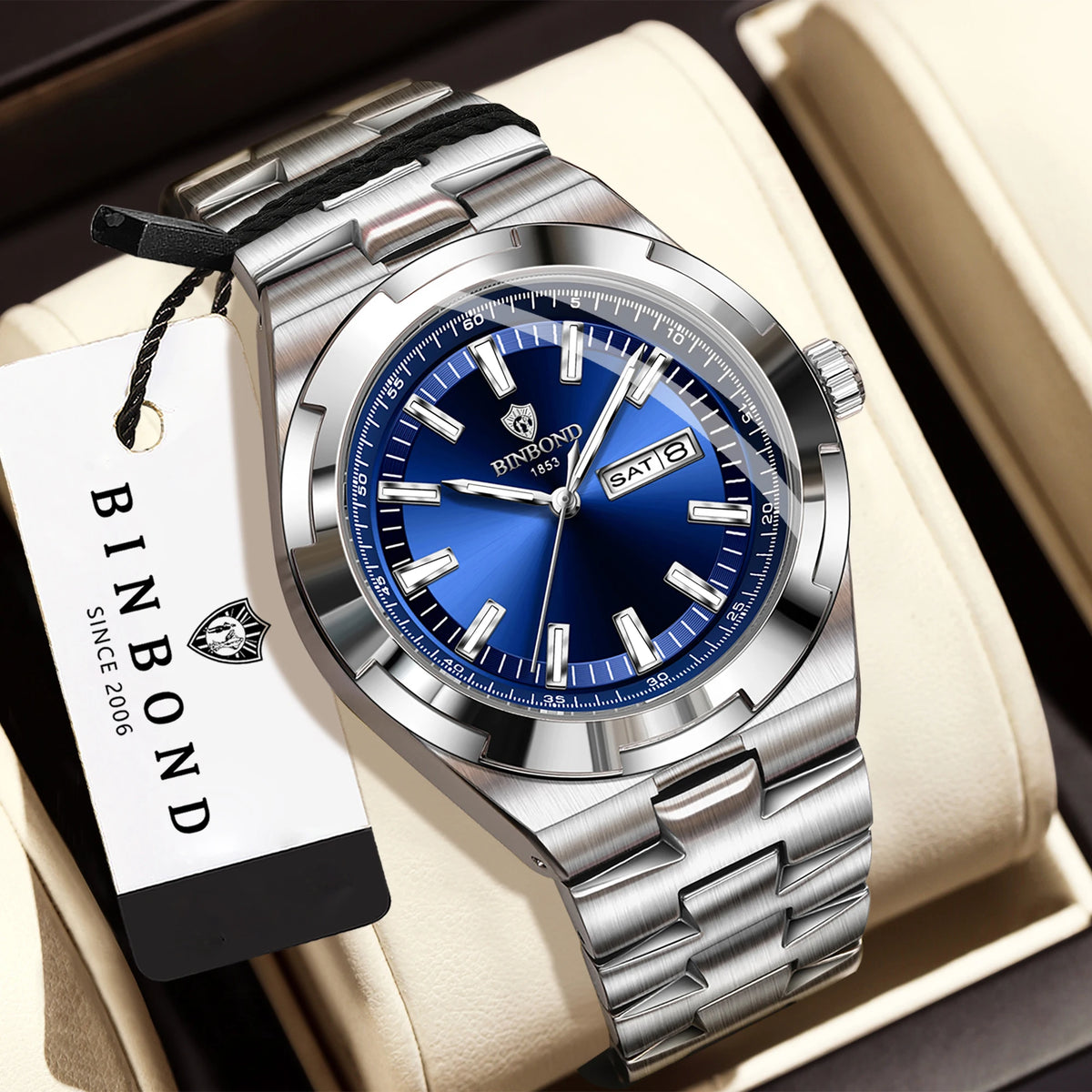 BINBOND stainless steel quartz watches for men – Luxury, water-resistant and luminescent watch – Original men’s model