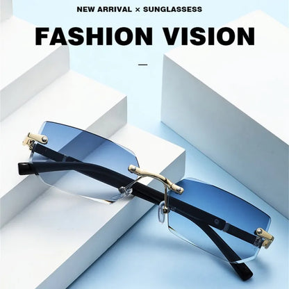 Keret nélküli, vágott élű, téglalap alakú napszemüveg, uniszex, keret nélküli szemüveg, divattervezői, vintage, négyzet alakú, Y2K napszemüveg, védőszemüveg