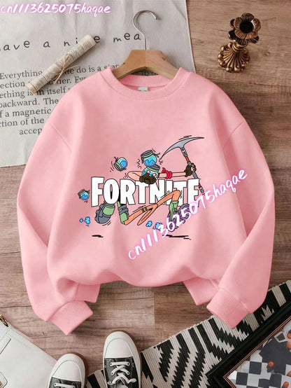 Neuer Fortnite-Kinder-Sweatshirt-Hoodie mit Cartoon-Spielcharakter-Print, lässiges Oberteil für Herbst und Winter, Baby- und Jungenbekleidung