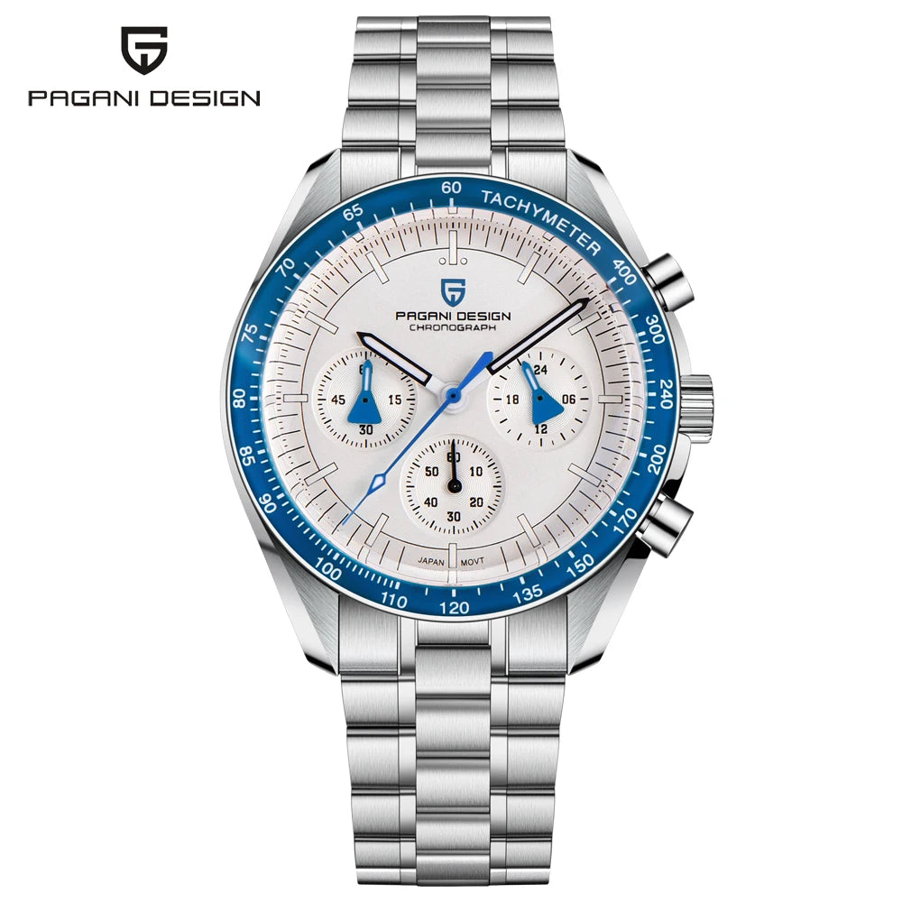 Relógio PAGANI DESIGN Moon – Cronógrafo de quartzo de luxo para homem, estilo desportivo, vidro de safira com tratamento antirreflexo, mostrador luminescente