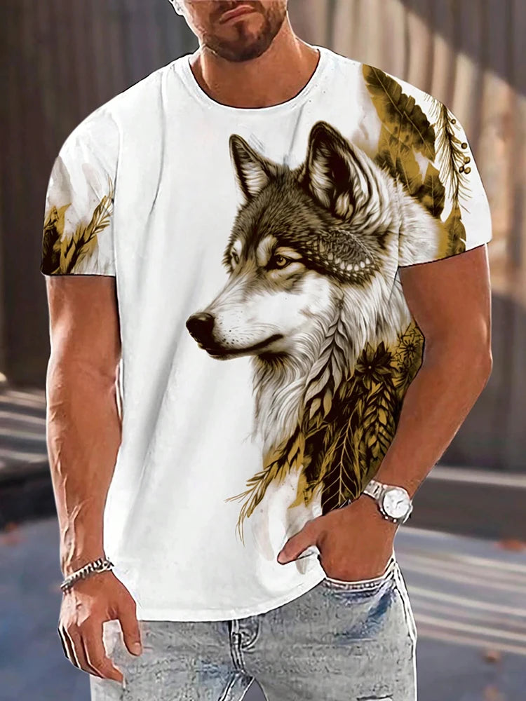 Wolf Pattern Summer 3D Printed Large-sized Men's T-shirt Is Loose Comfortable and Casual Suitable for Daily Wear