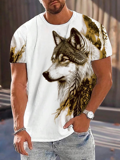 Wolf Pattern Summer 3D Printed Large-sized Men's T-shirt Is Loose Comfortable and Casual Suitable for Daily Wear