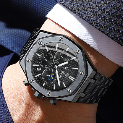 Montre-bracelet à quartz de luxe BINBOND, lumineuse, étanche, chronographe avec date automatique, montre pour homme, montre de sport et d'affaires.