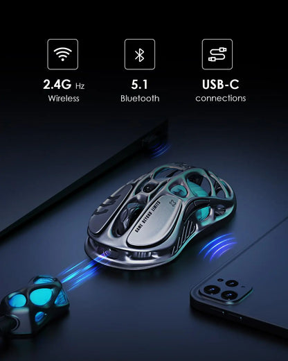 GravaStar Mercury M1 Pro belaidė žaidimų pelė 26000DPI laidinė / 2.4GHz / Bluetooth GLOWSYNC RGB