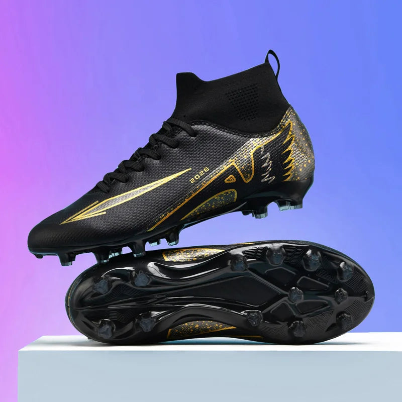 Nouvelles chaussures de football pour hommes, chaussures de soccer de haute qualité, chaussures de futsal, chaussures de sport antidérapantes à cheville haute pour l'extérieur, chaussures de sport ultra-légères antidér