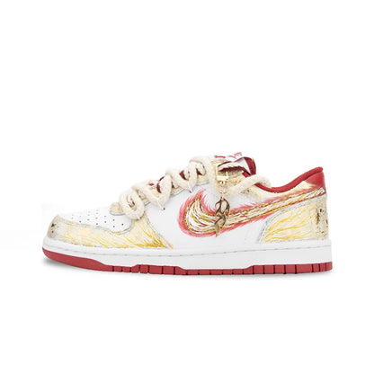 Prilagođene Nike tenisice Big Moon Over River & Blazing Apollo Gold Foil Craft, niskog kroj, za muškarce, s udubljenjem za prst, s podstavom od zlatne folije, za apsorpciju udaraca i otporne na habanje
