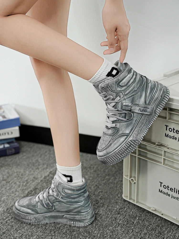 Autumn and Winter High Top Men's Fashion Trend Retro Gray Parent-Child Work Sports Shoes