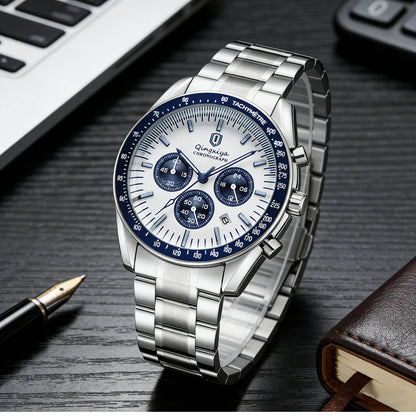 Montre à quartz pour homme, de marque de luxe, étanche et luminescente, en acier inoxydable, dotée d'un chronographe 24 heures et d'un affichage de la date – Montre élégante pour homme