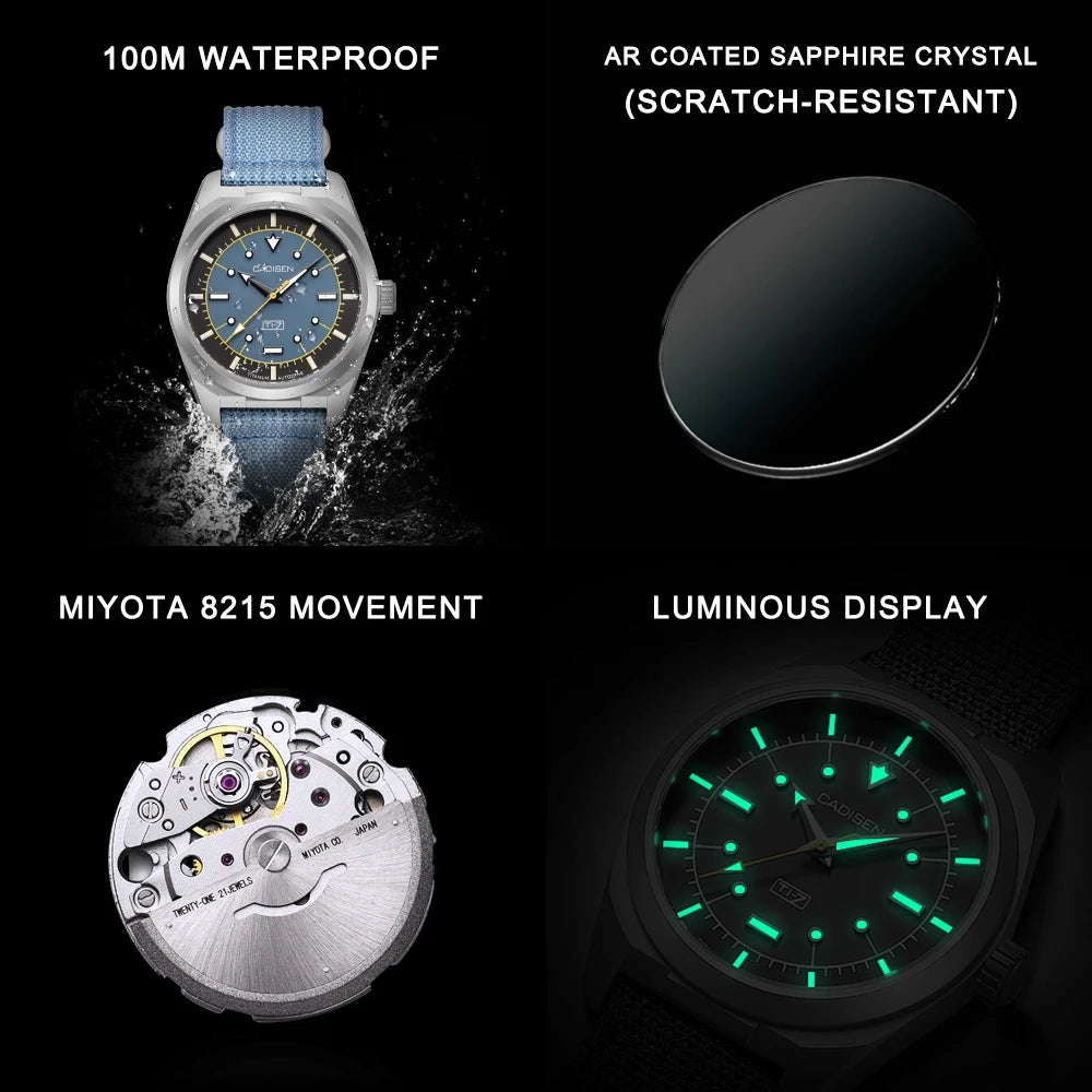 CADISEN TI-7 Autodyne Men’s Automatic Watch  Titanium Case, Miyota 8215, Sapphire Crystal & 100M Waterproof